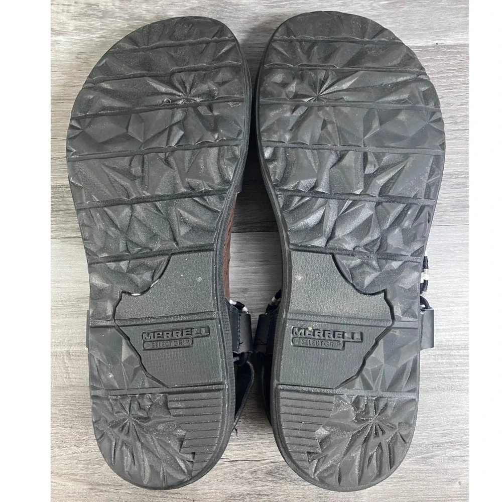 Merrell Womens Black White Checkered Leather Strappy Sandals J94148 Size 7